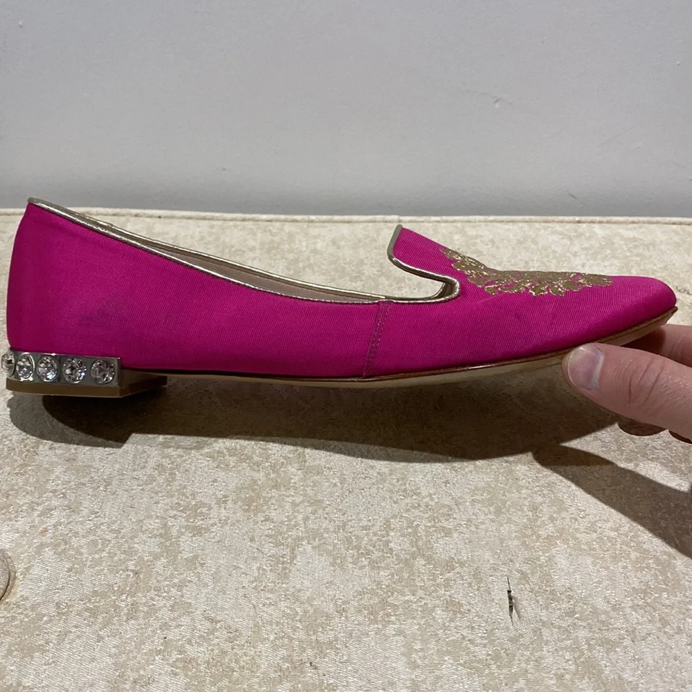 Miu Miu Pink Satin Embroidered Loafers SIZE 38.5